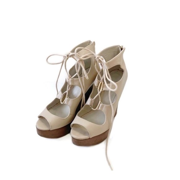 Aldo Cut Out Lace Up Wedge Sandals - Picture 4 of 6